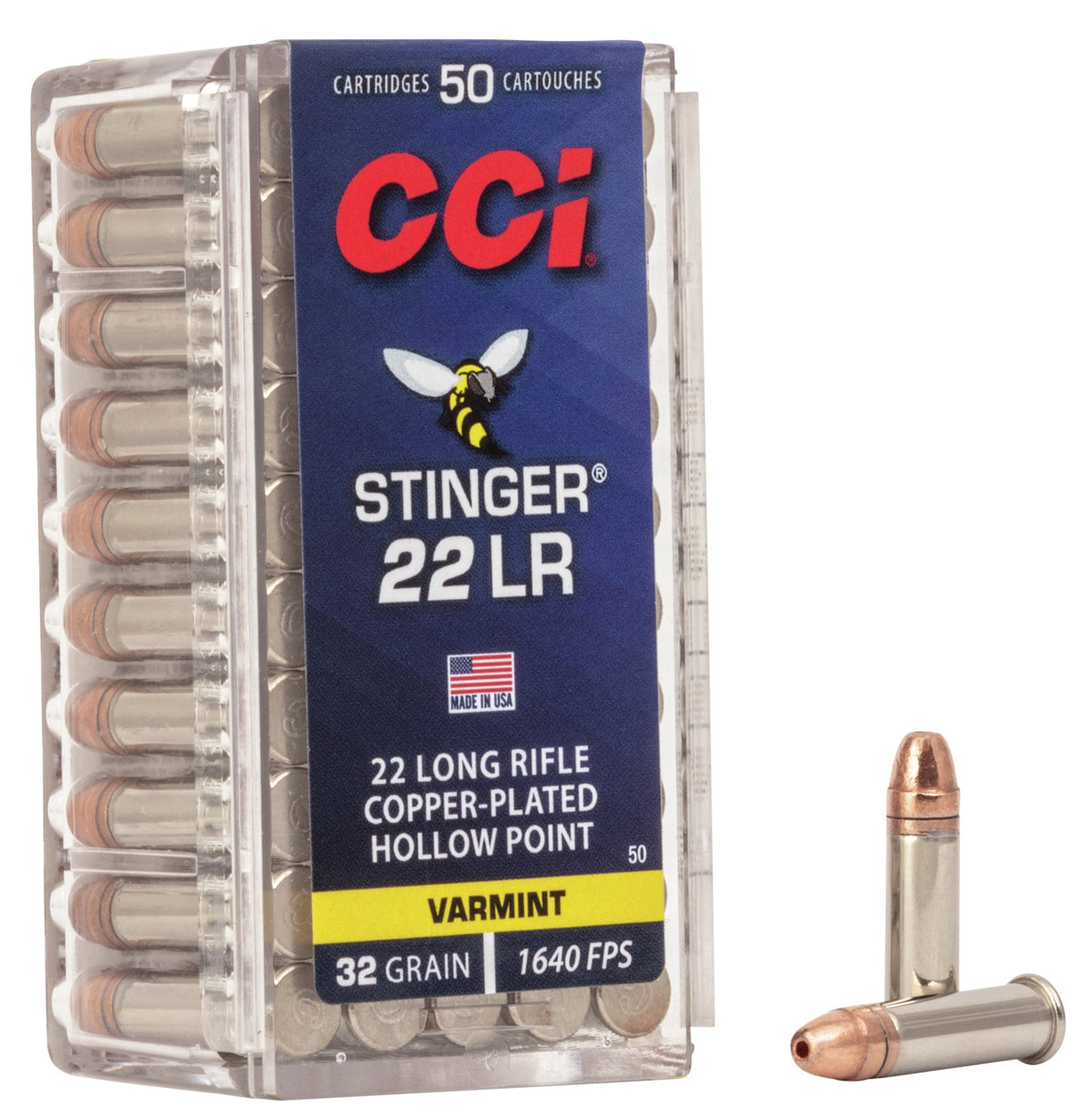 CARTRIDGES CCI STINGER .22LR EX LR 32 GRAIN 50PCS.