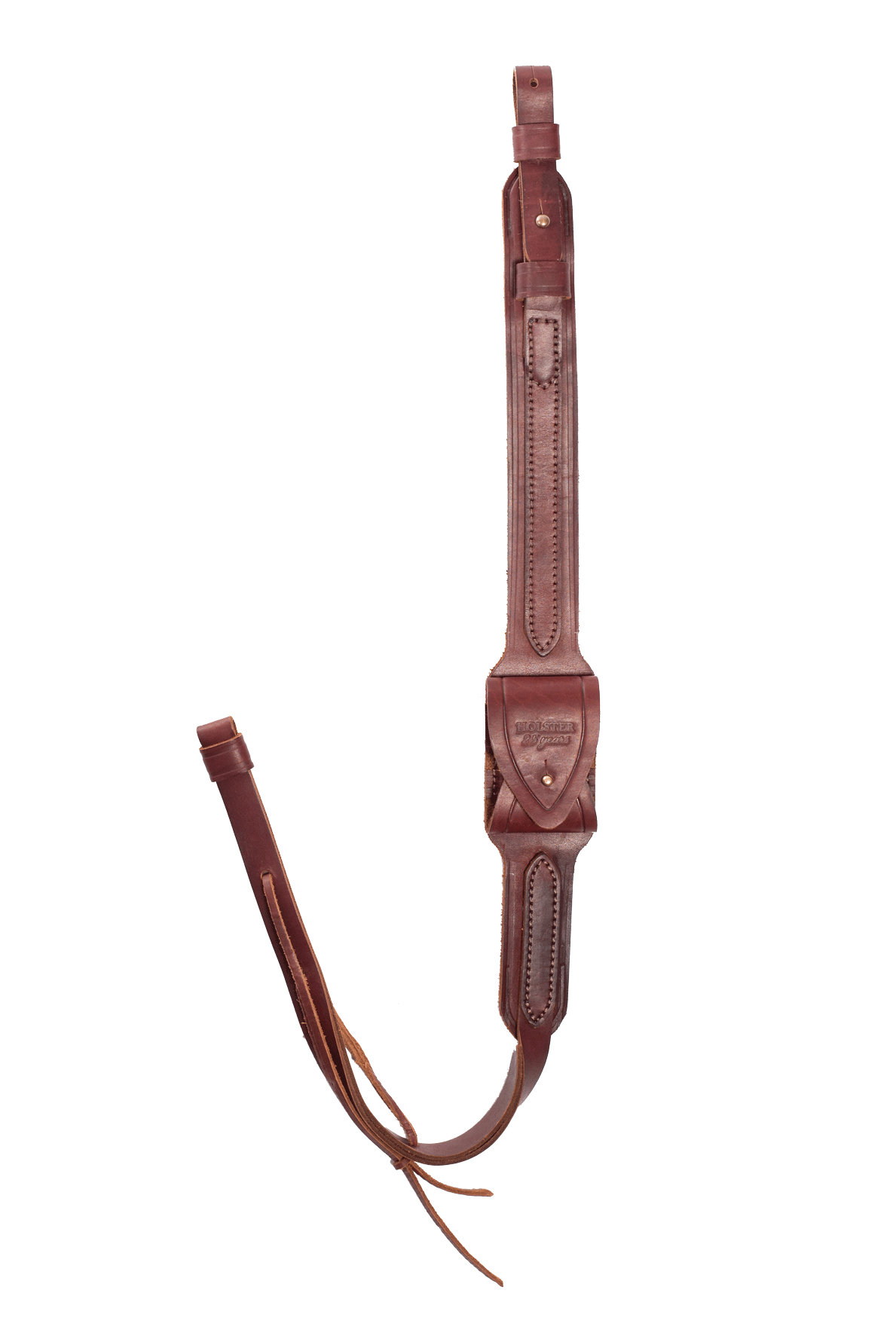 Leather rifle sling with a cartridge holder for three .223 Rem. caliber cartridges
