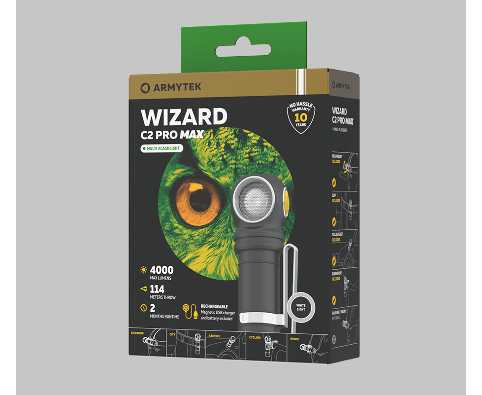 ARMYTEK WIZARD C2 PRO MAX MAGNET USB lukturis, white (auksti baltā)