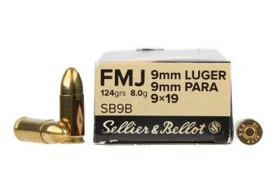 Šoviniai  Sellier&Bellot 9 mm Luger 9x19 124gr. 8g. FMJ